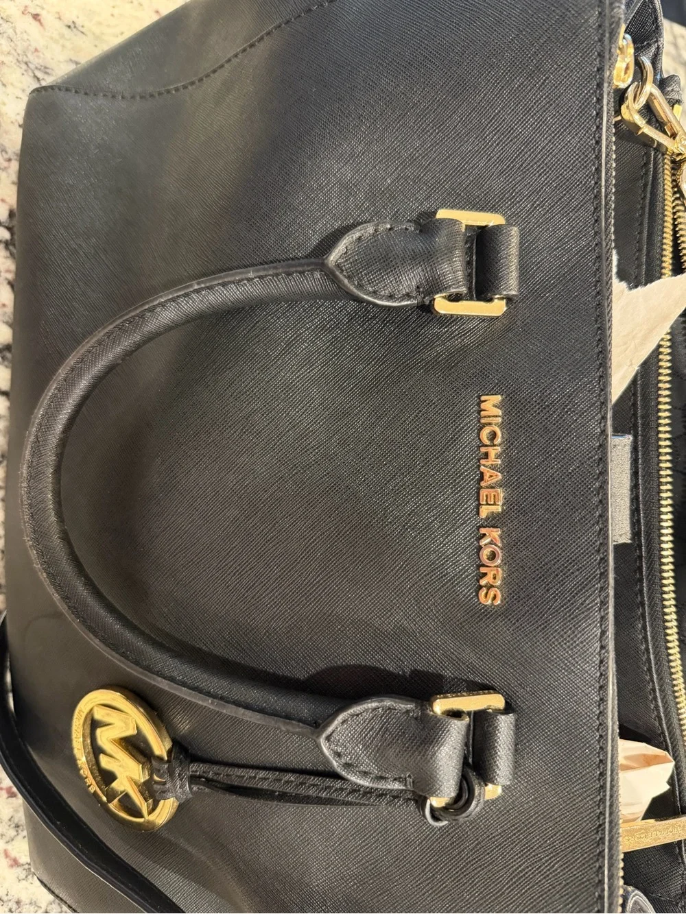 Michael Kors Black Saffiano Satchel with Gold Hardware